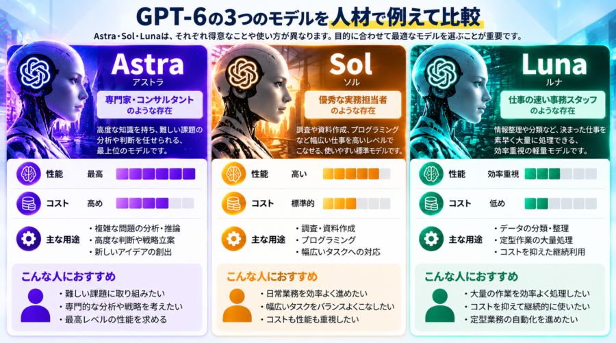 GPT-6 Astra Sol Lunaの違いと特徴