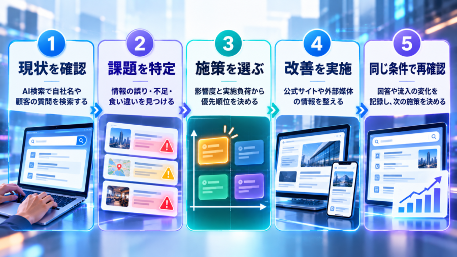 AIO対策の優先順位を決める現状確認から再確認までの流れ
