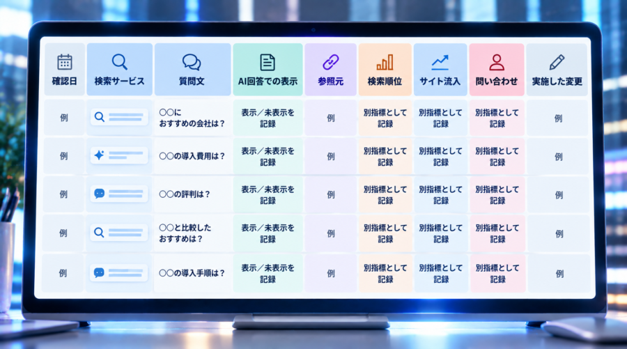 AIO対策の効果を検索順位・AI表示・流入・問い合わせに分けて記録する計測例
